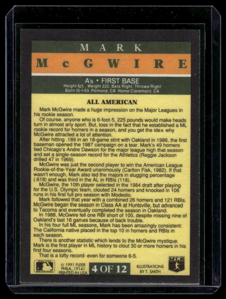 1991 Fleer #4 Mark McGwire Pro-Visions