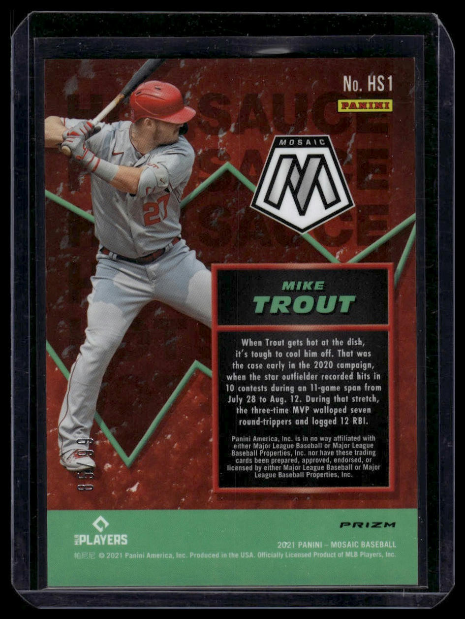 2021 Panini Mosaic #HS1 Mike Trout Hot Sauce Reactive Yellow #/99