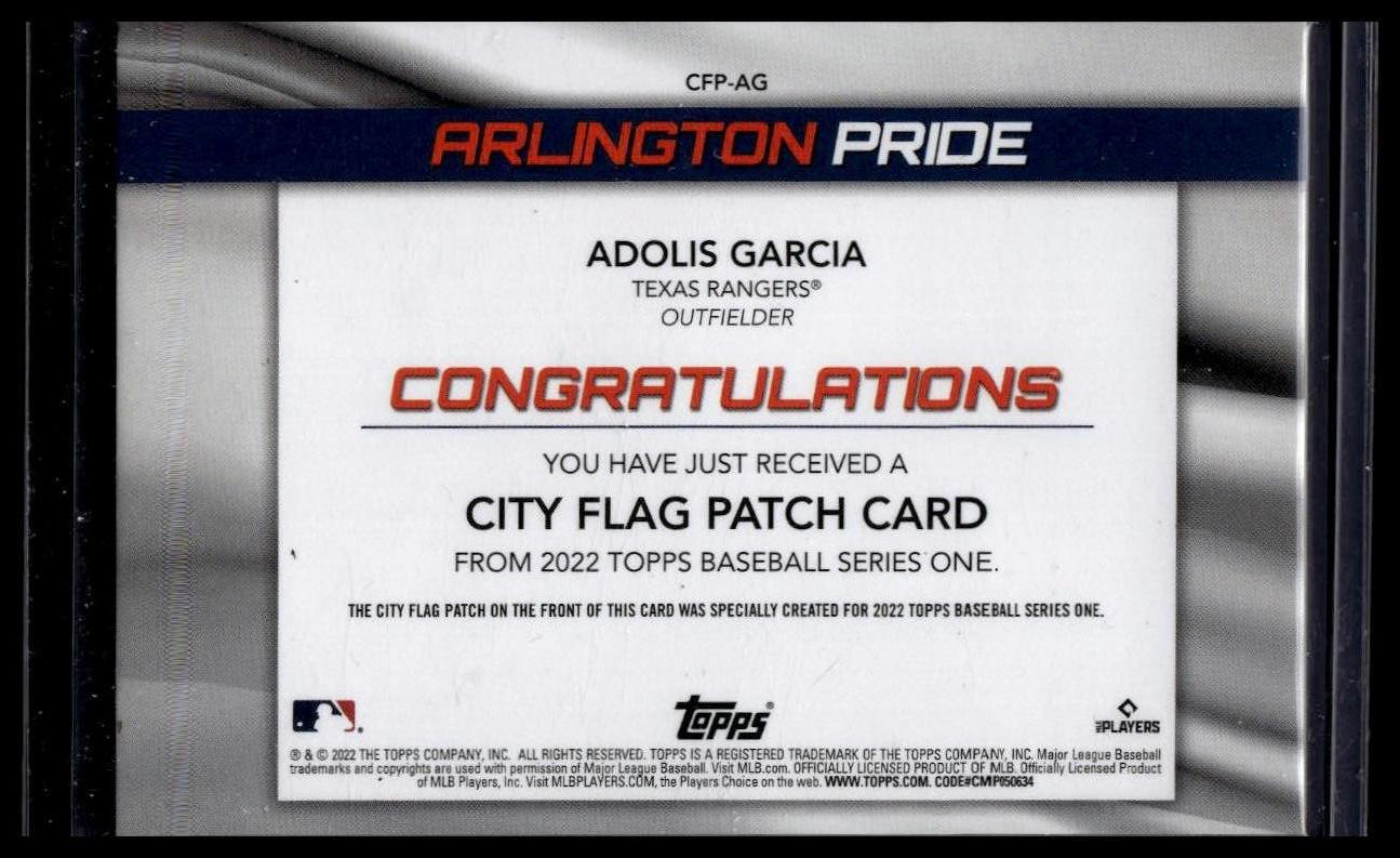 2022 Topps #CFP-AG Adolis Garcia City Flag Patch Relics