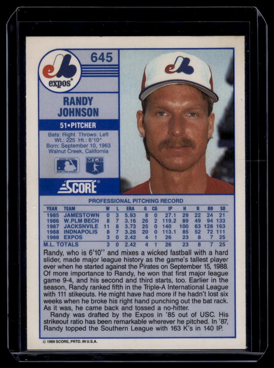 1989 Score #645 Randy Johnson