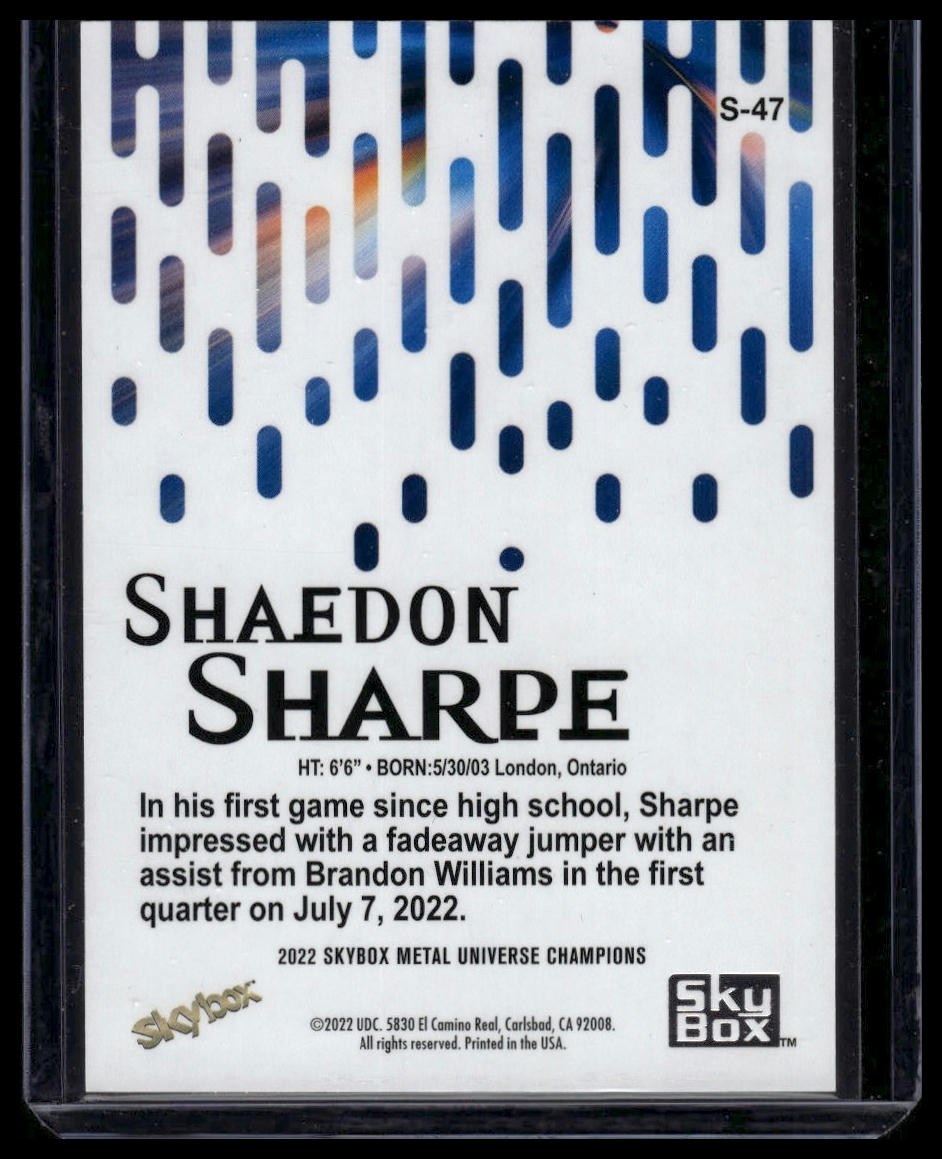 2022 SkyBox Metal Universe Champions #S-47 Shaedon Sharpe Skybox Premium