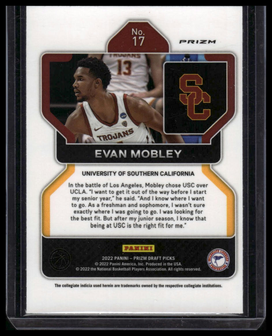 2022 Panini Prizm Draft Picks #17 Evan Mobley Silver