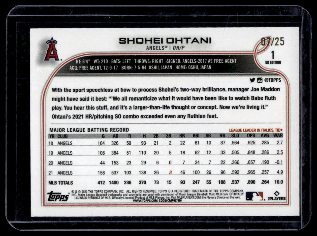 2022 Topps UK Edition #1 Shohei Ohtani Gold #/25