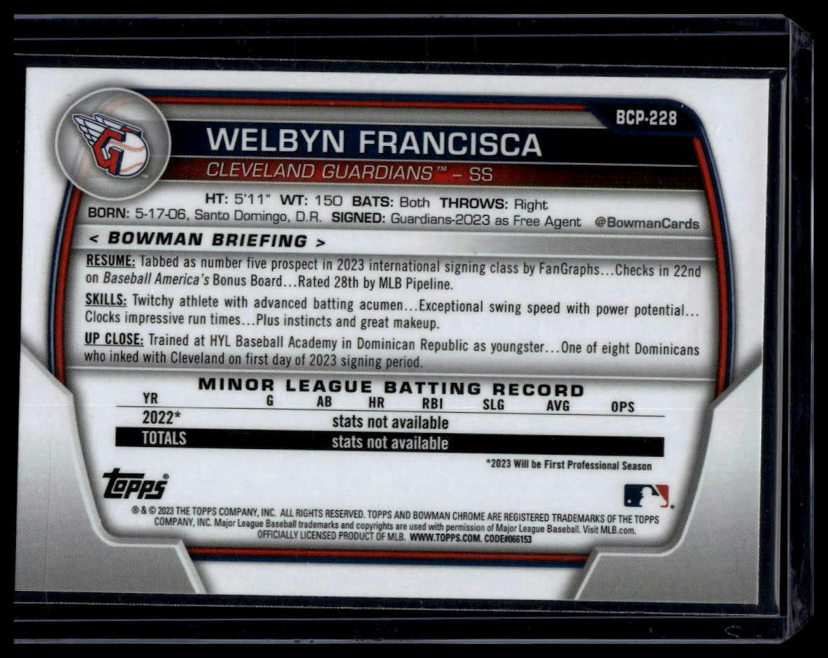 2023 Bowman Chrome #BCP-228 Welbyn Francisca Chrome Prospects Blue Refractor